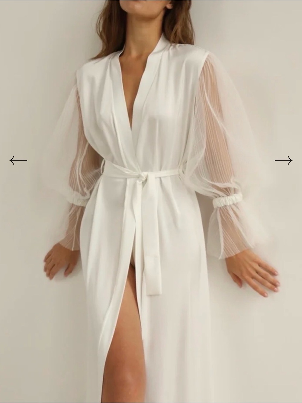 WHITE SILK BRIDAL ROBE LONG SHEER SLEEVES